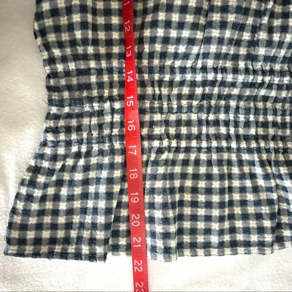 Madewell Black and White Gingham Smocked Peplum Blouse